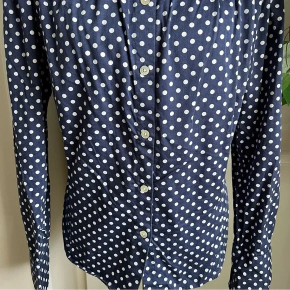 Lauren Ralph Lauren Off Shoulder Polka Dot Button Down Top Blue Sz M - Picture 5 of 15